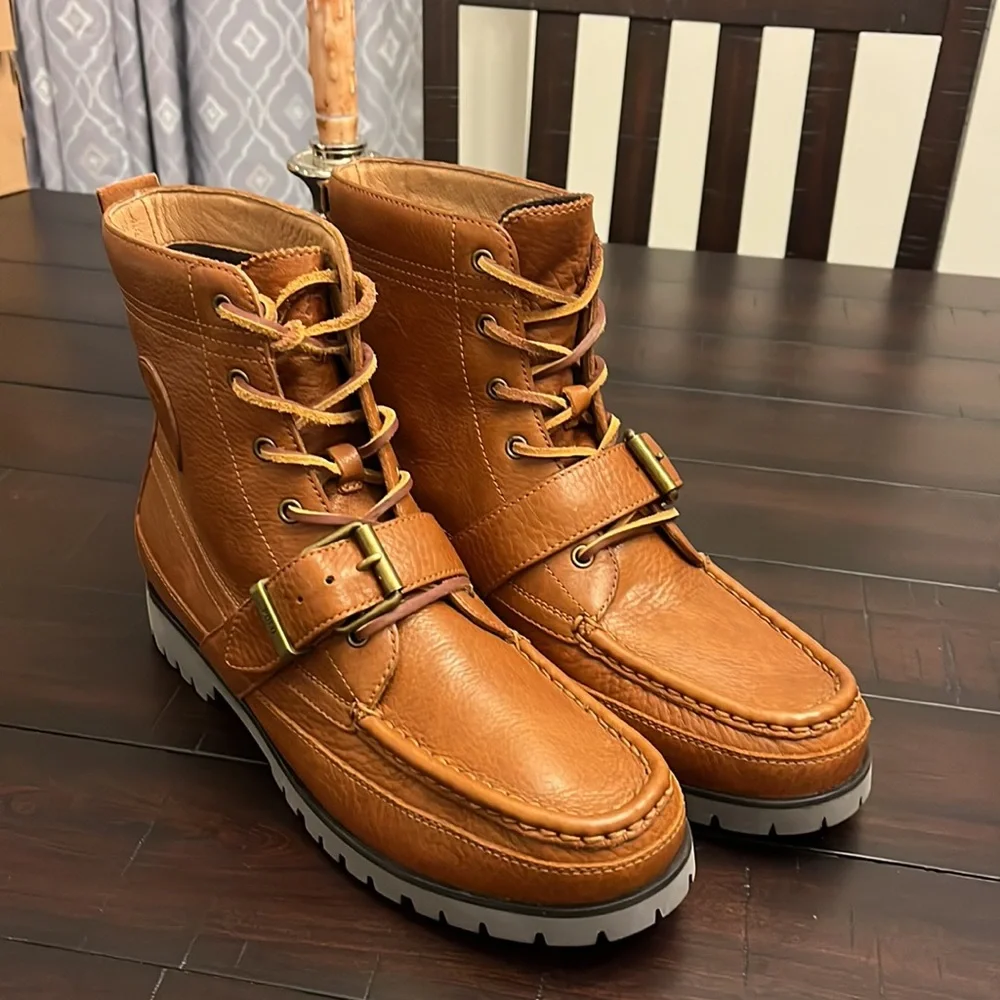 Polo Ralph Lauren Ranger Country Boots new brown tumbled leather Men’s Size 9